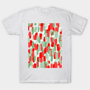 Red and Green, Paint Brush Strokes, Abstract T-Shirt